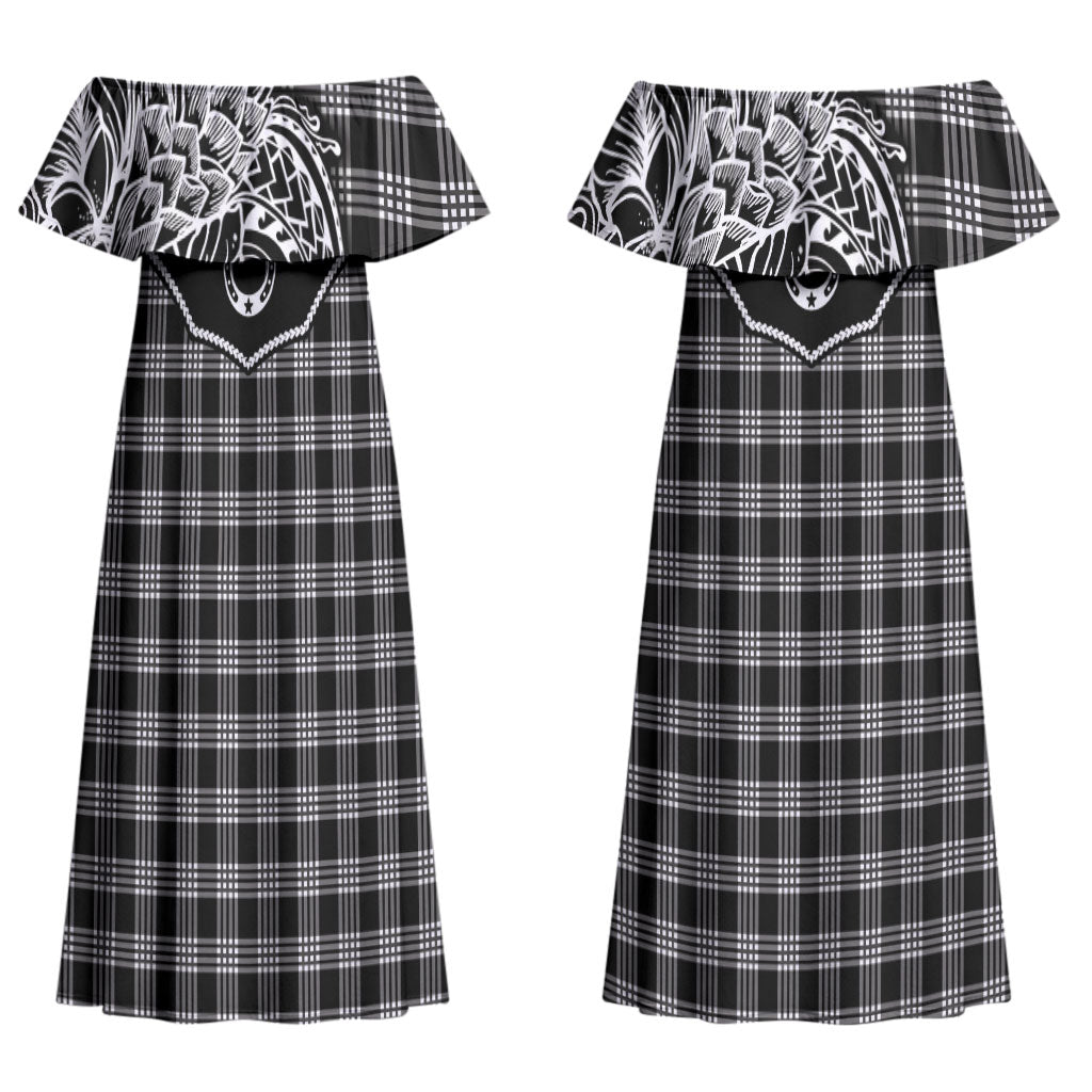 Hawai'i Paniolo Motif Black Couples Matching Off Shoulder Maxi Dress and Hawaiian Shirt Floral Palaka Print LT7 - Polynesian Pride