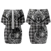 Hawai'i Paniolo Motif Black Couples Matching Off Shoulder Short Dress and Hawaiian Shirt Floral Palaka Print LT7 - Polynesian Pride