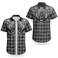 Hawai'i Paniolo Motif Black Couples Matching Off Shoulder Short Dress and Hawaiian Shirt Floral Palaka Print LT7 - Polynesian Pride