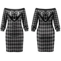 Hawai'i Paniolo Motif Black Couples Matching Off The Shoulder Long Sleeve Dress and Long Sleeve Button Shirt Floral Palaka Print LT7 - Polynesian Pride