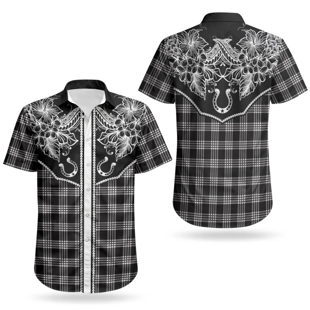 Hawai'i Paniolo Motif Black Couples Matching Summer Maxi Dress and Hawaiian Shirt Floral Palaka Print LT7 - Polynesian Pride