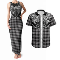 Hawai'i Paniolo Motif Black Couples Matching Tank Maxi Dress and Hawaiian Shirt Floral Palaka Print LT7 Black - Polynesian Pride