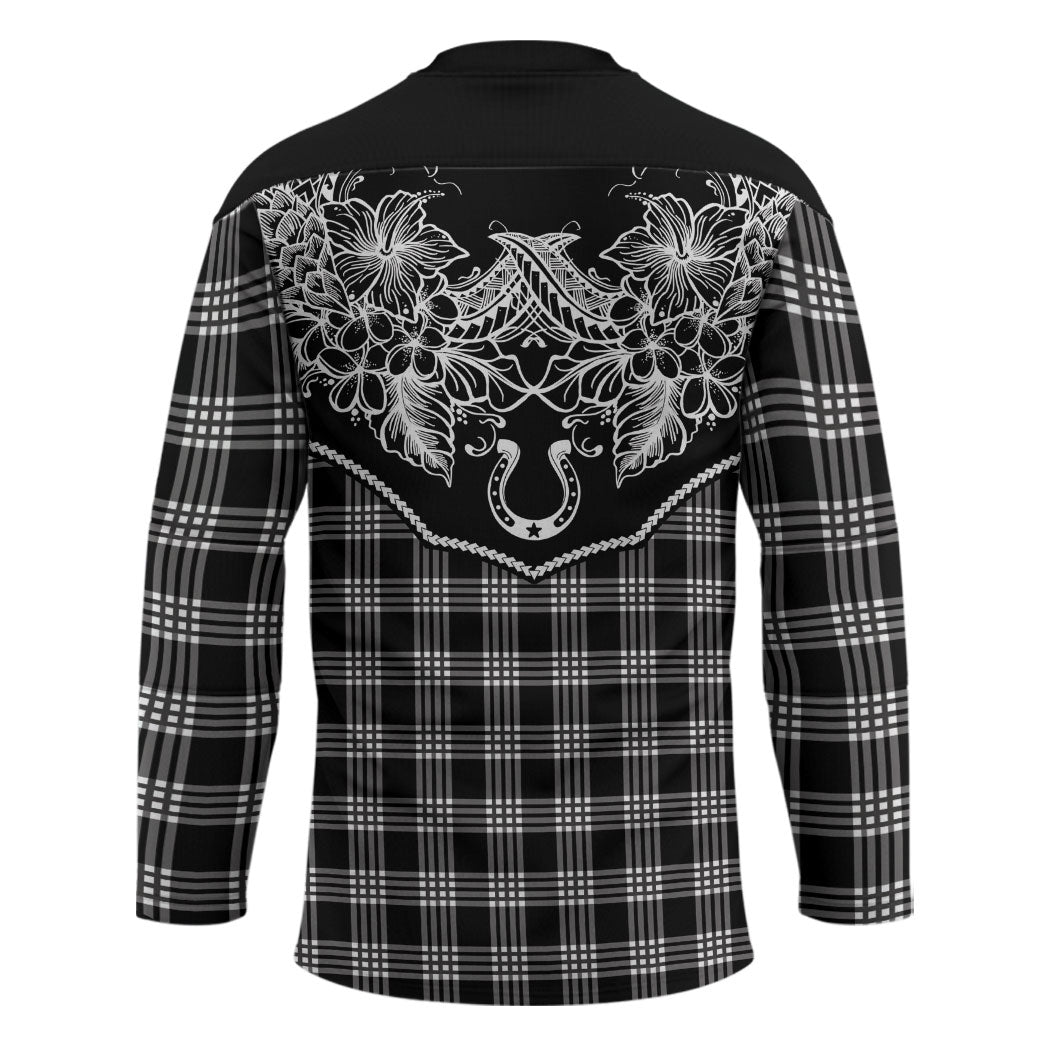 Hawai'i Paniolo Motif Black Hockey Jersey Floral Palaka Print LT7 - Polynesian Pride