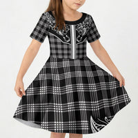Hawai'i Paniolo Motif Black Kid Short Sleeve Dress Floral Palaka Print LT7 KID Black - Polynesian Pride