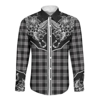 Hawai'i Paniolo Motif Black Long Sleeve Button Shirt Floral Palaka Print LT7 Unisex Black - Polynesian Pride