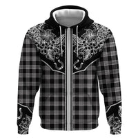 Hawai'i Paniolo Motif Black Zip Hoodie Floral Palaka Print LT7 Zip Hoodie Black - Polynesian Pride