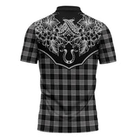 Hawai'i Paniolo Motif Black Zipper Polo Shirt Floral Palaka Print LT7 - Polynesian Pride
