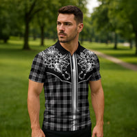 Hawai'i Paniolo Motif Black Zipper Polo Shirt Floral Palaka Print LT7 - Polynesian Pride