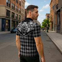 Hawai'i Paniolo Motif Black Zipper Polo Shirt Floral Palaka Print LT7 - Polynesian Pride