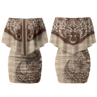 Hawai'i Paniolo Motif Leather Brown Couples Matching Off Shoulder Short Dress and Hawaiian Shirt Floral Palaka Print LT7 - Polynesian Pride