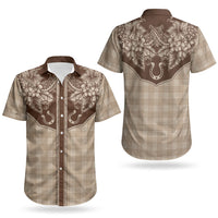 Hawai'i Paniolo Motif Leather Brown Couples Matching Summer Maxi Dress and Hawaiian Shirt Floral Palaka Print LT7 - Polynesian Pride