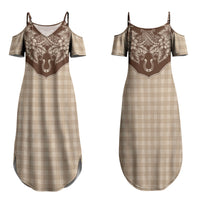 Hawai'i Paniolo Motif Leather Brown Couples Matching Summer Maxi Dress and Hawaiian Shirt Floral Palaka Print LT7 - Polynesian Pride