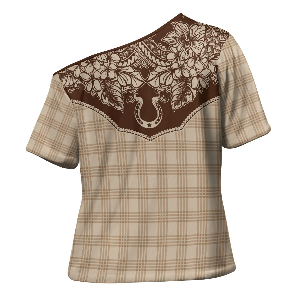 Hawai'i Paniolo Motif Leather Brown Cross Shoulder Shirt Floral Palaka Print LT7 - Polynesian Pride