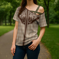 Hawai'i Paniolo Motif Leather Brown Cross Shoulder Shirt Floral Palaka Print LT7 - Polynesian Pride