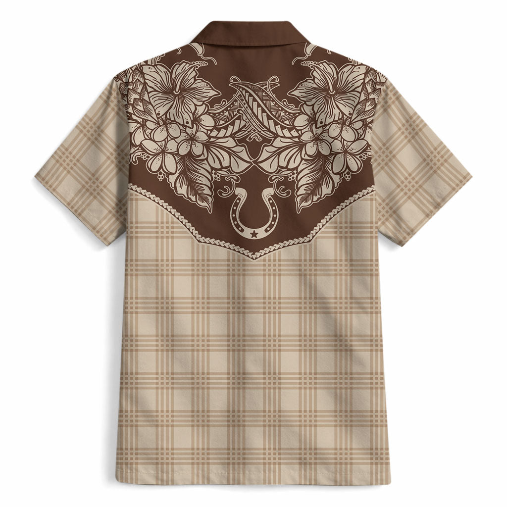 Hawai'i Paniolo Motif Leather Brown Hawaiian Shirt Floral Palaka Print LT7 - Polynesian Pride