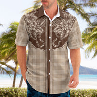 Hawai'i Paniolo Motif Leather Brown Hawaiian Shirt Floral Palaka Print LT7 - Polynesian Pride