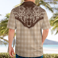 Hawai'i Paniolo Motif Leather Brown Hawaiian Shirt Floral Palaka Print LT7 - Polynesian Pride