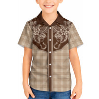 Hawai'i Paniolo Motif Leather Brown Hawaiian Shirt Floral Palaka Print LT7 - Polynesian Pride