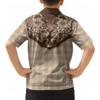 Hawai'i Paniolo Motif Leather Brown Hawaiian Shirt Floral Palaka Print LT7 - Polynesian Pride