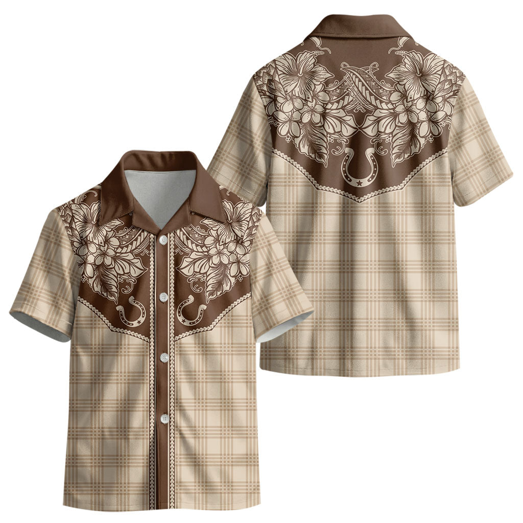 Hawai'i Paniolo Motif Leather Brown Kid Hawaiian Shirt Floral Palaka Print LT7 - Polynesian Pride
