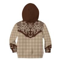 Hawai'i Paniolo Motif Leather Brown Kid Hoodie Floral Palaka Print LT7 - Polynesian Pride