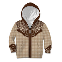 Hawai'i Paniolo Motif Leather Brown Kid Hoodie Floral Palaka Print LT7 Zip Hoodie Brown - Polynesian Pride