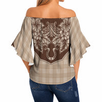 Hawai'i Paniolo Motif Leather Brown Off Shoulder Wrap Waist Top Floral Palaka Print LT7 - Polynesian Pride