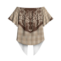 Hawai'i Paniolo Motif Leather Brown Off Shoulder Wrap Waist Top Floral Palaka Print LT7 - Polynesian Pride