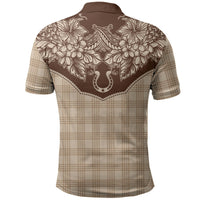 Hawai'i Paniolo Motif Leather Brown Polo Shirt Floral Palaka Print LT7 - Polynesian Pride