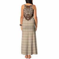 Hawai'i Paniolo Motif Leather Brown Tank Maxi Dress Floral Palaka Print LT7 - Polynesian Pride