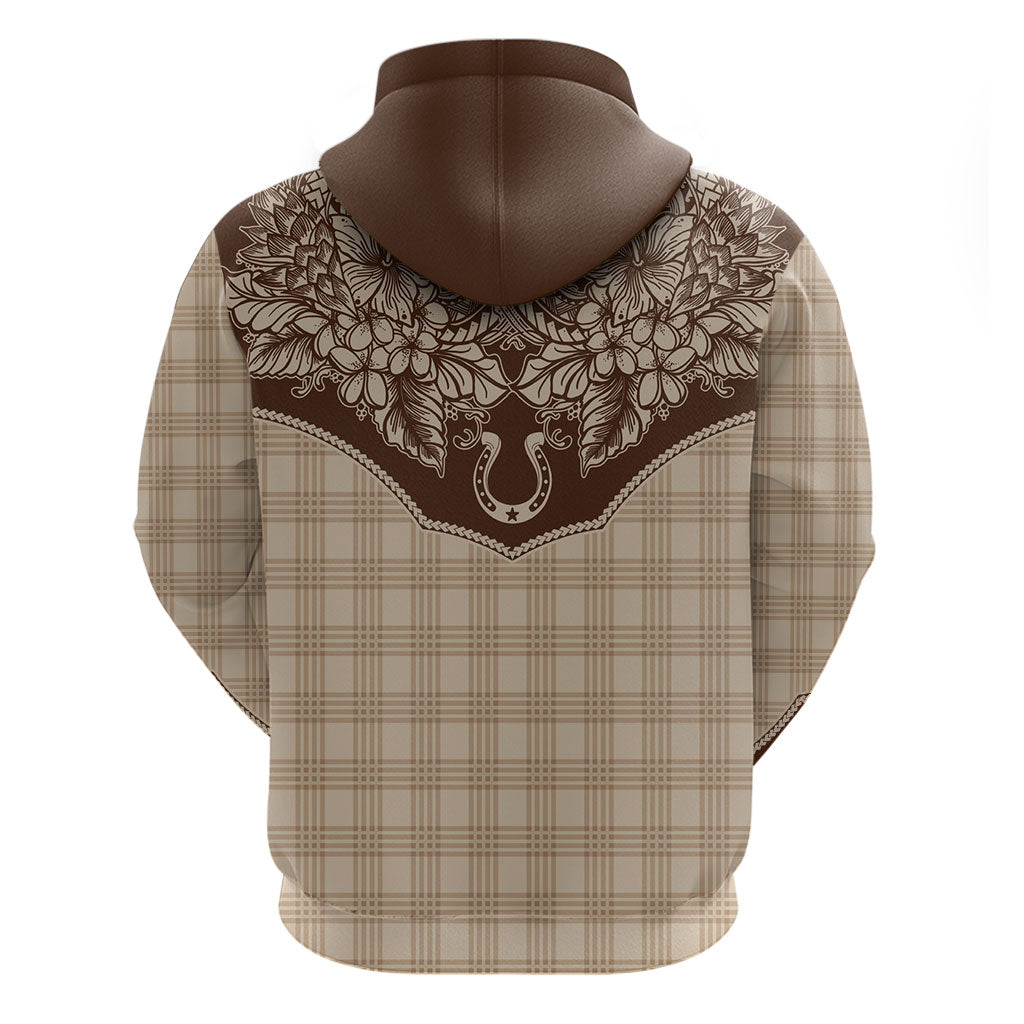 Hawai'i Paniolo Motif Leather Brown Zip Hoodie Floral Palaka Print LT7 - Polynesian Pride