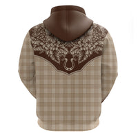 Hawai'i Paniolo Motif Leather Brown Zip Hoodie Floral Palaka Print LT7 - Polynesian Pride