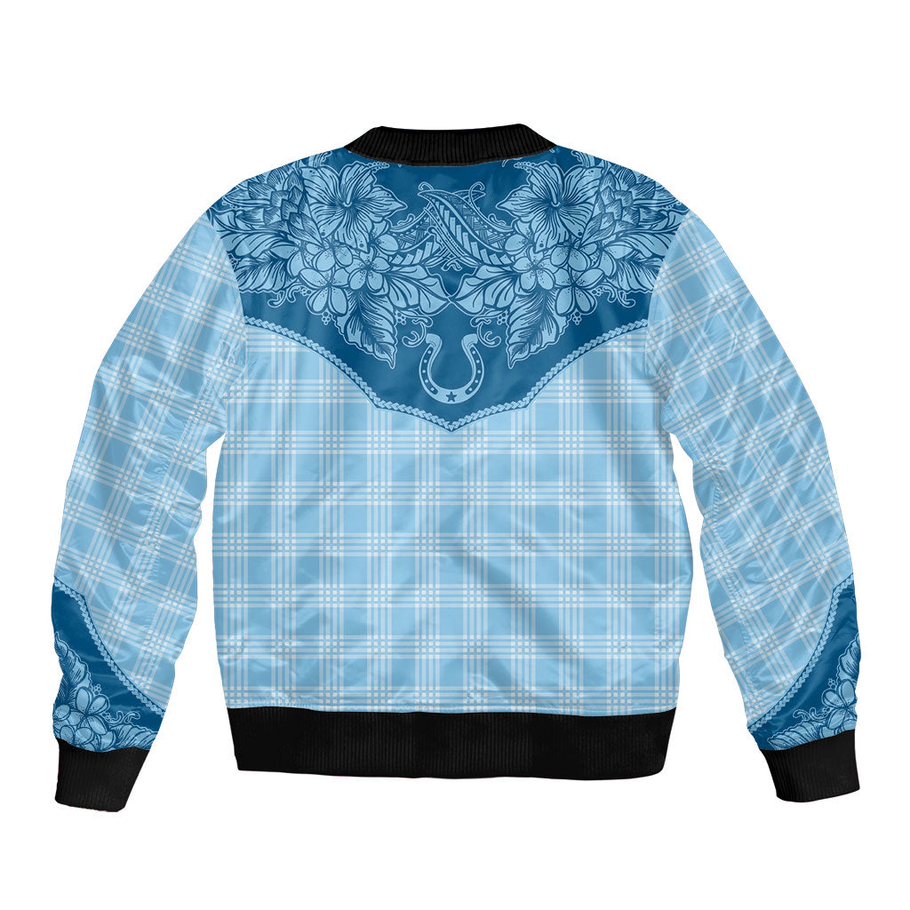 Hawai'i Paniolo Motif Deep Blue Bomber Jacket Floral Palaka Print LT7 - Polynesian Pride