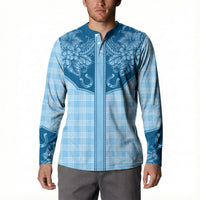 Hawai'i Paniolo Motif Deep Blue Button Sweatshirt Floral Palaka Print LT7 - Polynesian Pride