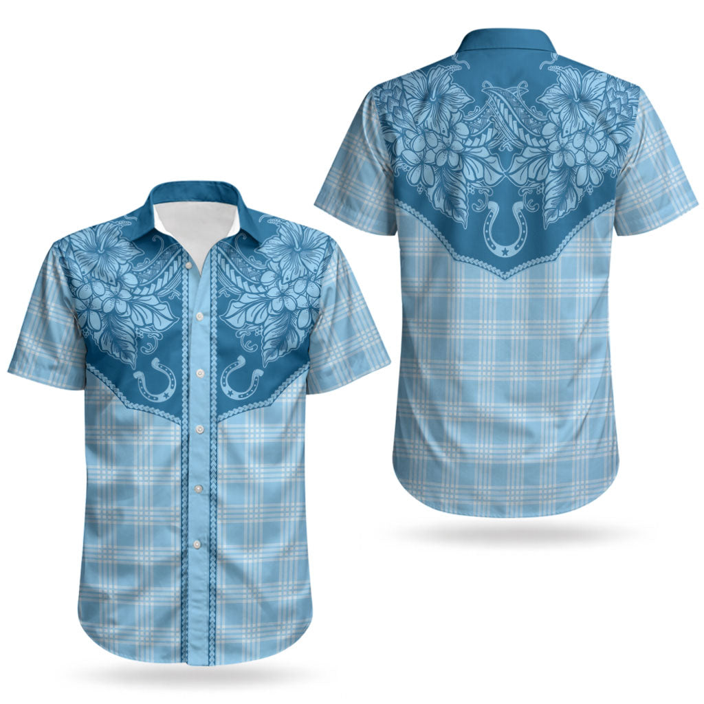Hawai'i Paniolo Motif Deep Blue Couples Matching Tank Maxi Dress and Hawaiian Shirt Floral Palaka Print LT7 - Polynesian Pride
