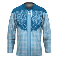 Hawai'i Paniolo Motif Deep Blue Hockey Jersey Floral Palaka Print LT7 Unisex Navy Blue - Polynesian Pride