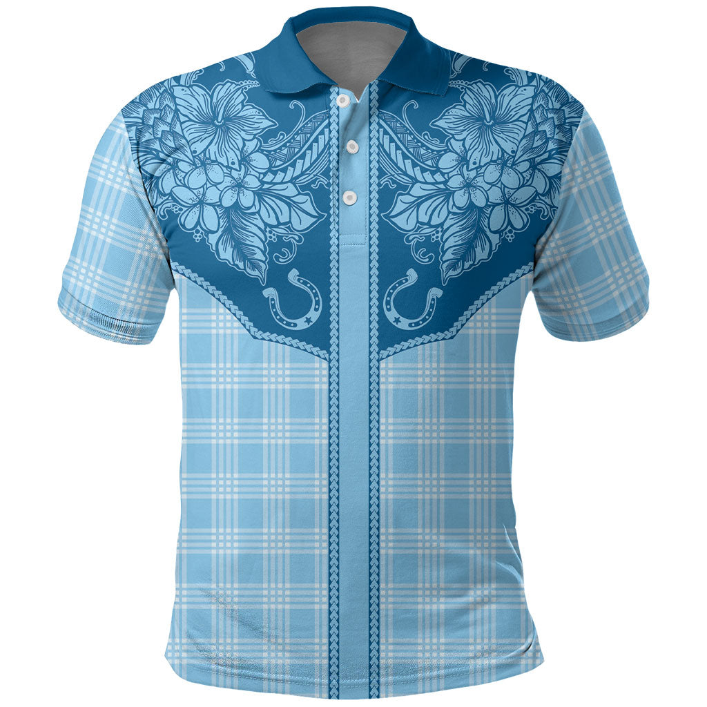 Hawai'i Paniolo Motif Deep Blue Polo Shirt Floral Palaka Print