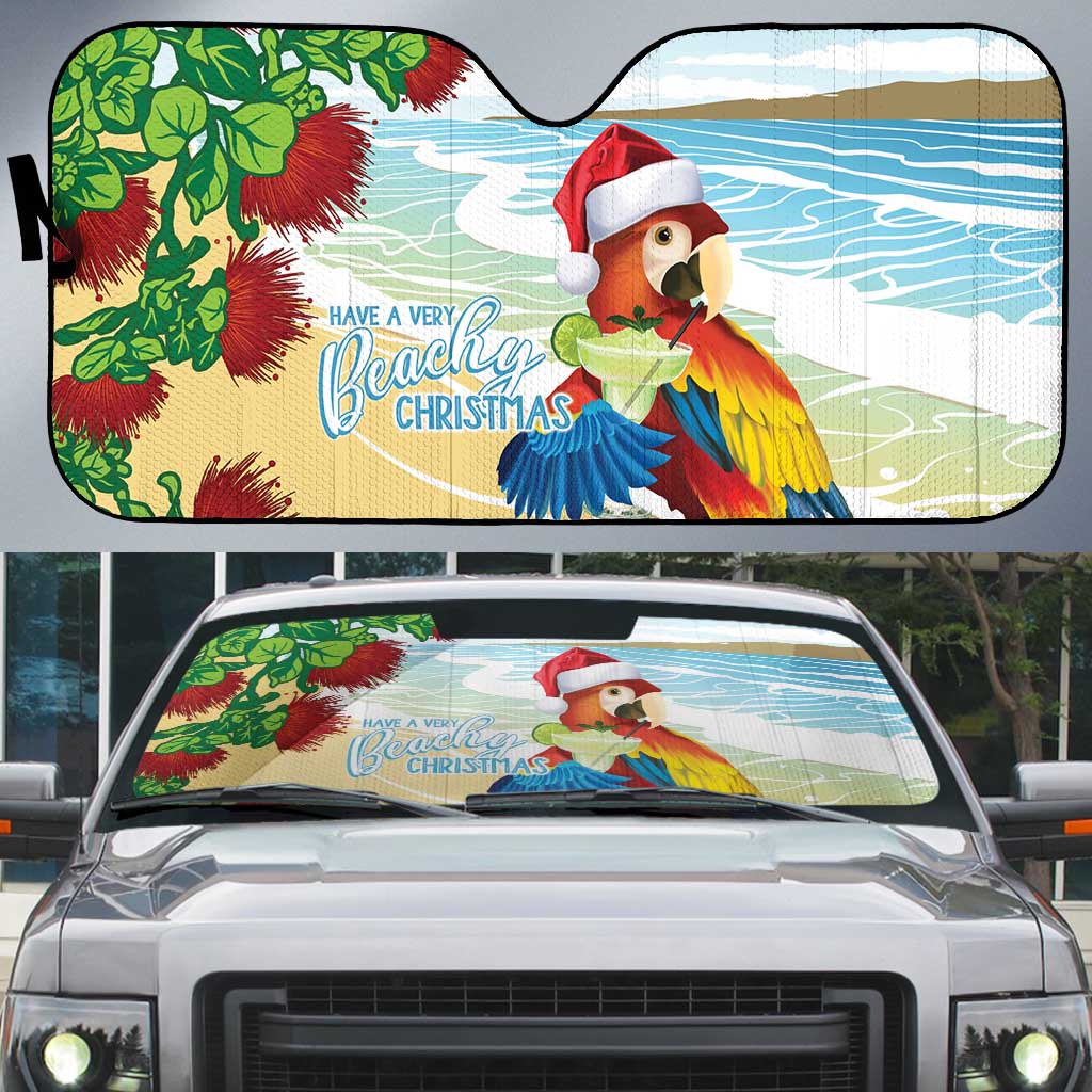 Have A Very Beach Christmas Auto Sun Shade Parrot By Lehua Flower LT7 Art - Polynesian Pride