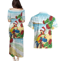 Have A Very Beach Christmas Couples Matching Puletasi and Hawaiian Shirt Parrot By Lehua Flower LT7 - Polynesian Pride