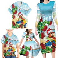 Have A Very Beach Christmas Family Matching Long Sleeve Bodycon Dress and Hawaiian Shirt Parrot By Lehua Flower LT7 - Polynesian Pride