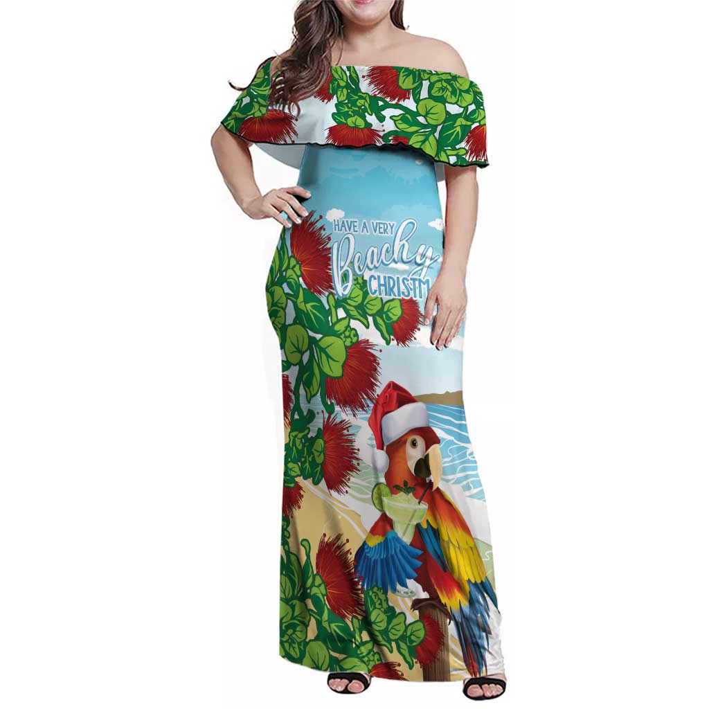 Have A Very Beach Christmas Family Matching Off Shoulder Maxi Dress and Hawaiian Shirt Parrot By Lehua Flower LT7 Mom's Dress Art - Polynesian Pride