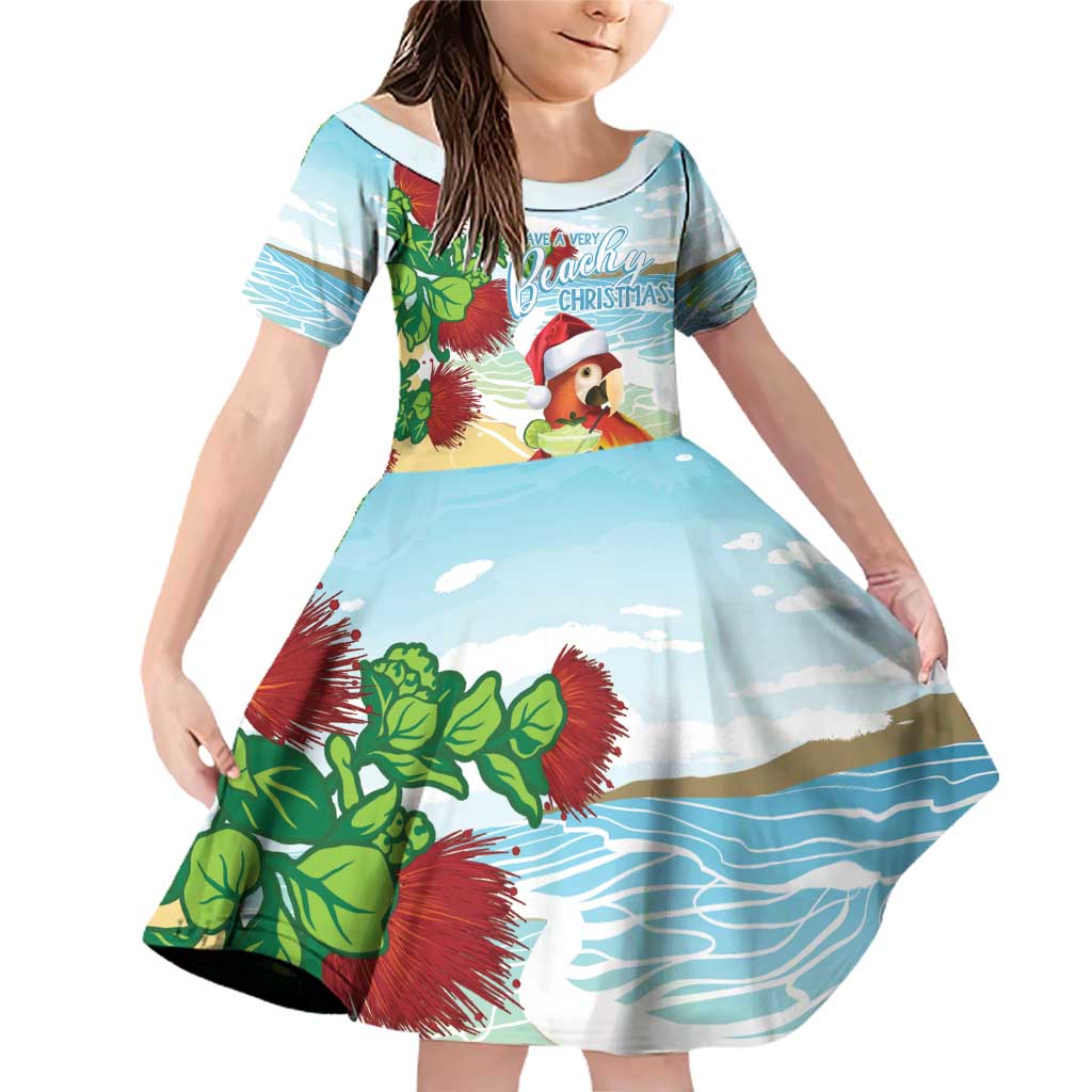 Have A Very Beach Christmas Family Matching Off Shoulder Short Dress and Hawaiian Shirt Parrot By Lehua Flower LT7 Daughter's Dress Art - Polynesian Pride