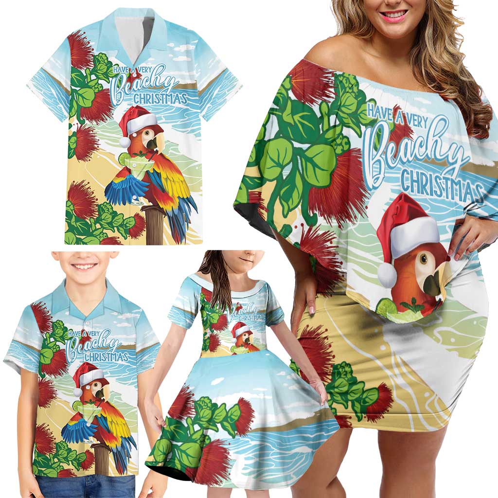 Have A Very Beach Christmas Family Matching Off Shoulder Short Dress and Hawaiian Shirt Parrot By Lehua Flower LT7 - Polynesian Pride