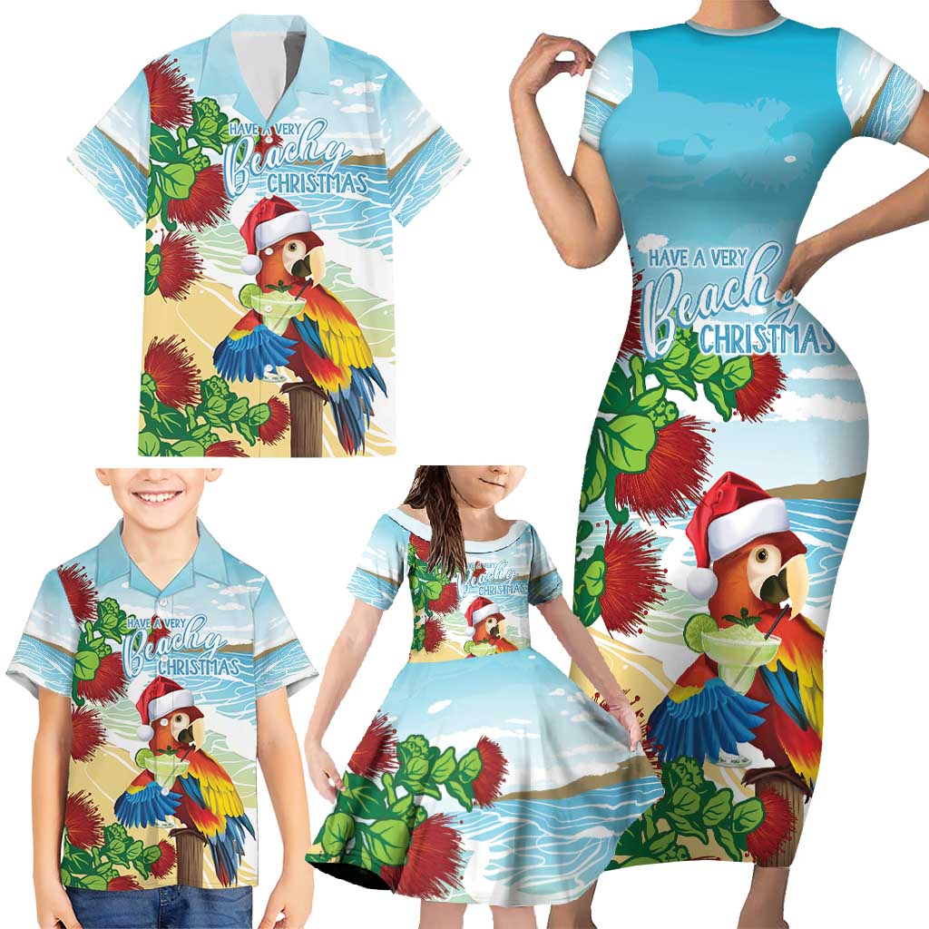 Have A Very Beach Christmas Family Matching Short Sleeve Bodycon Dress and Hawaiian Shirt Parrot By Lehua Flower LT7 - Polynesian Pride