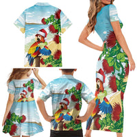 Have A Very Beach Christmas Family Matching Short Sleeve Bodycon Dress and Hawaiian Shirt Parrot By Lehua Flower LT7 - Polynesian Pride
