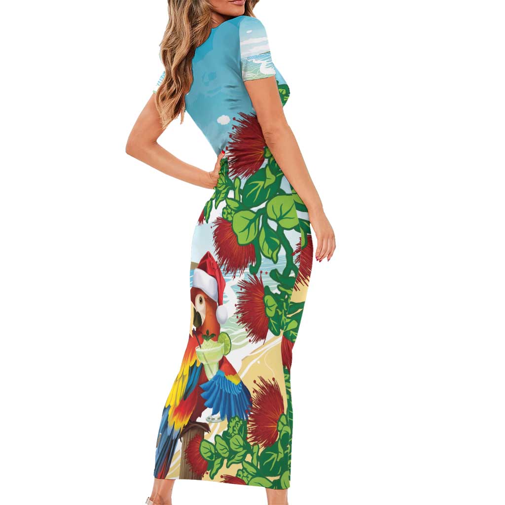 Have A Very Beach Christmas Family Matching Short Sleeve Bodycon Dress and Hawaiian Shirt Parrot By Lehua Flower LT7 - Polynesian Pride