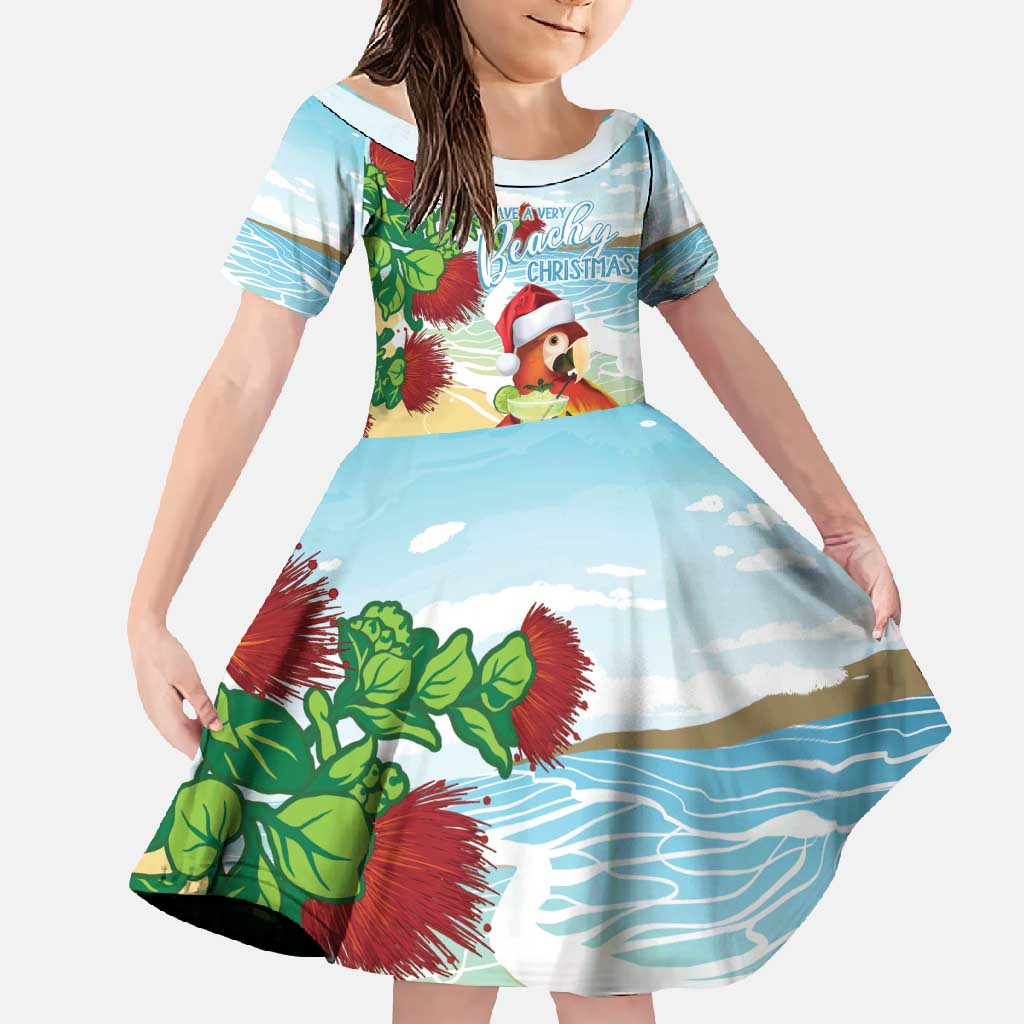 Have A Very Beach Christmas Family Matching Summer Maxi Dress and Hawaiian Shirt Parrot By Lehua Flower LT7 Daughter's Dress Art - Polynesian Pride