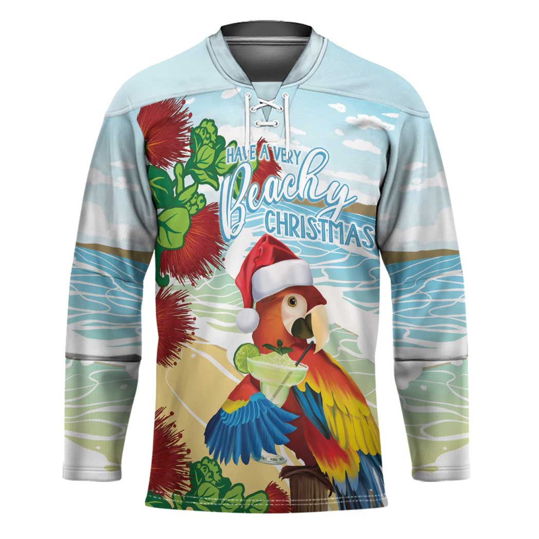 Have A Very Beach Christmas Hockey Jersey Parrot By Lehua Flower - Polynesian Pride
