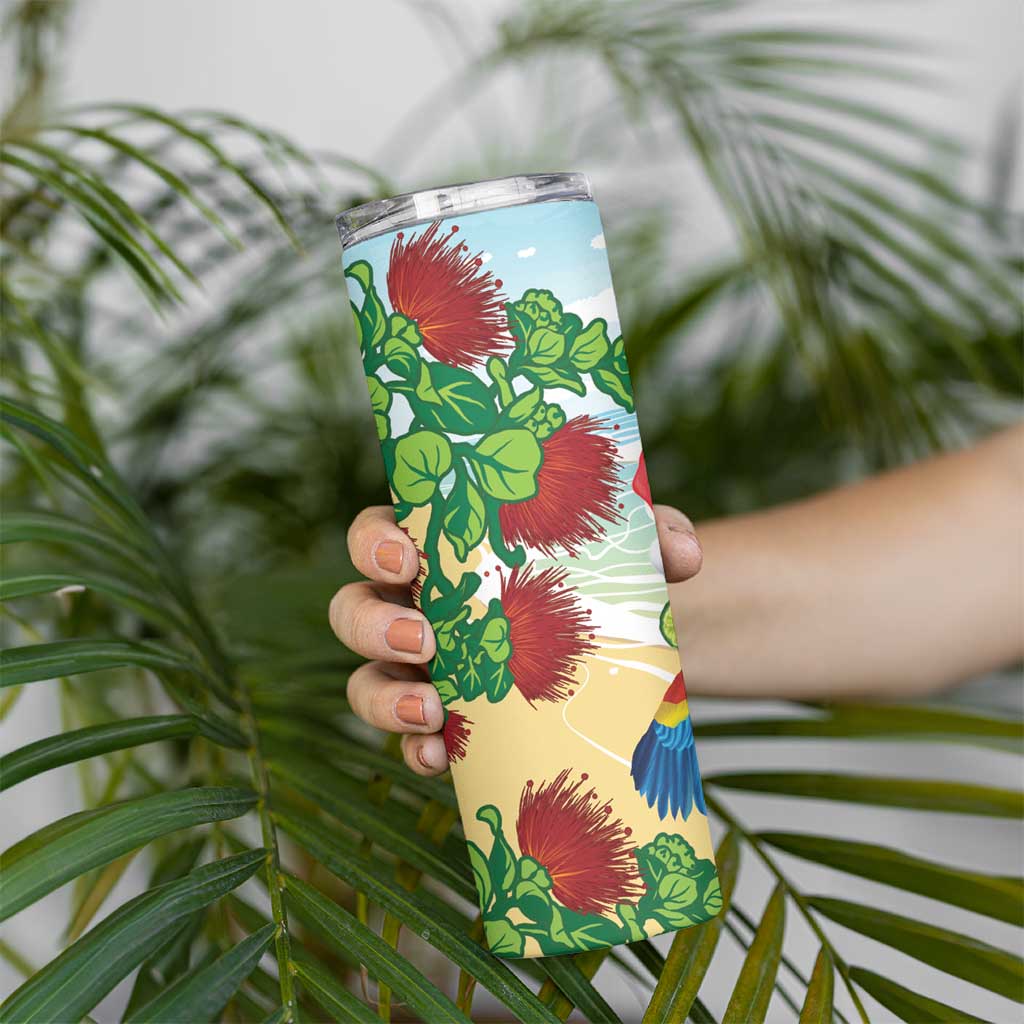 Have A Very Beach Christmas Skinny Tumbler Parrot By Lehua Flower - Polynesian Pride