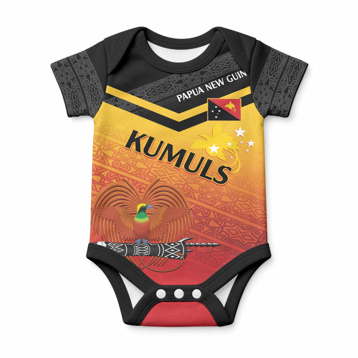 Papua New Guinea Custom Rugby The Kumuls Baby Onesie Motuan Inspired Pattern LT7 Multicolor - Polynesian Pride